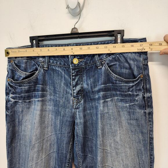 Express Straight Jeans Womens Size 12 34x26 Whiskered Button Fly Steampunk 2009 - Picture 8 of 12